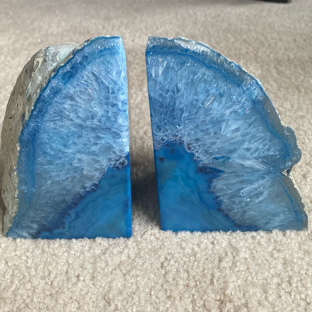 Brazilian Blue Agate Geode Bookends 5 1/8” Height